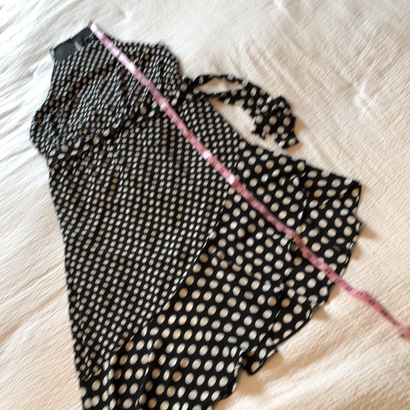 Express Black & White Polka Dot Cocktail Dress with Asymmetrical Ruffled Hemline - Picture 5 of 12